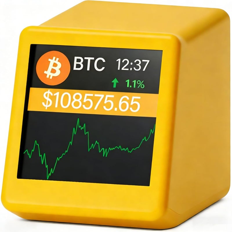 Zelmor Bitcoin Ticker - Crypto Price Display Ticker for Top 1,000 Coins, Office and Home Uses Wi-Fi, 1.54" Diagonal -Yellow - Image 1